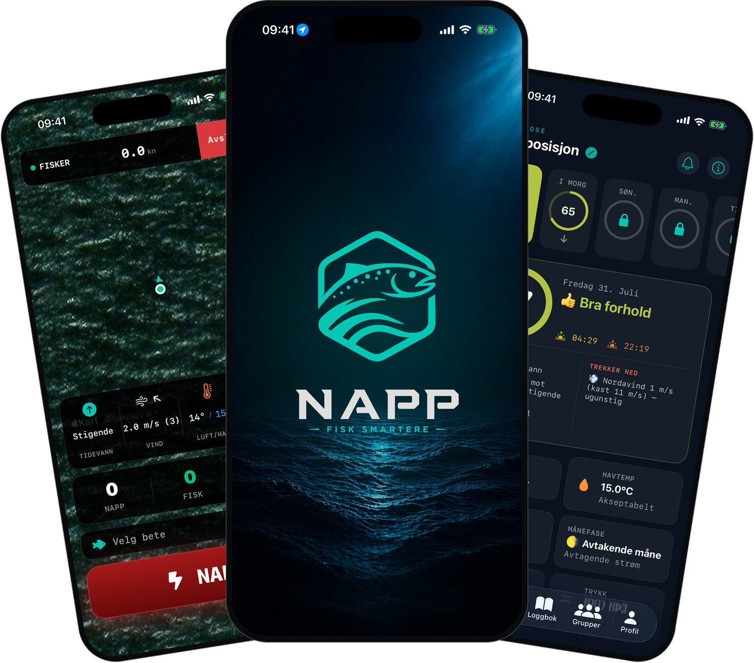 Napp-appen på tre telefoner