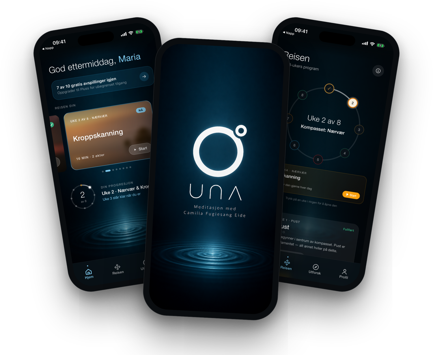 Una-appen på tre telefoner